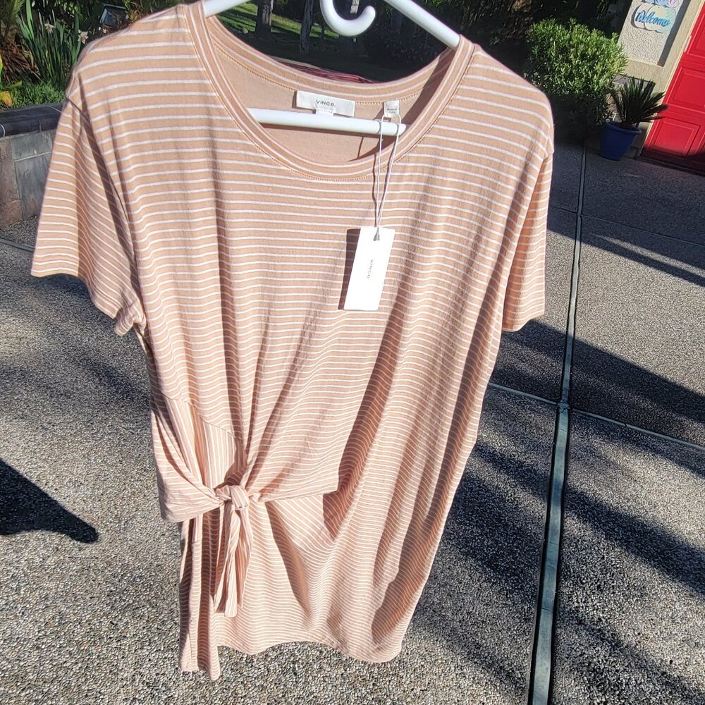 Vince Striped Side Tie T-Shirt Style Woman's Dress Size M NWT